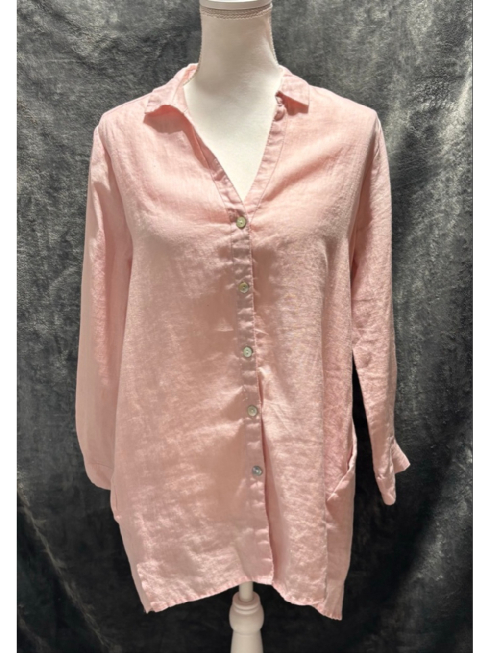 FOIL Light Pink 100% Linen Button Down Tunic Shirt Top Swim Coverup Size 6